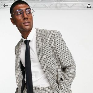 ASOS Design skinny longline suit jacket black & brown houndstooth plaid 38R NWT
